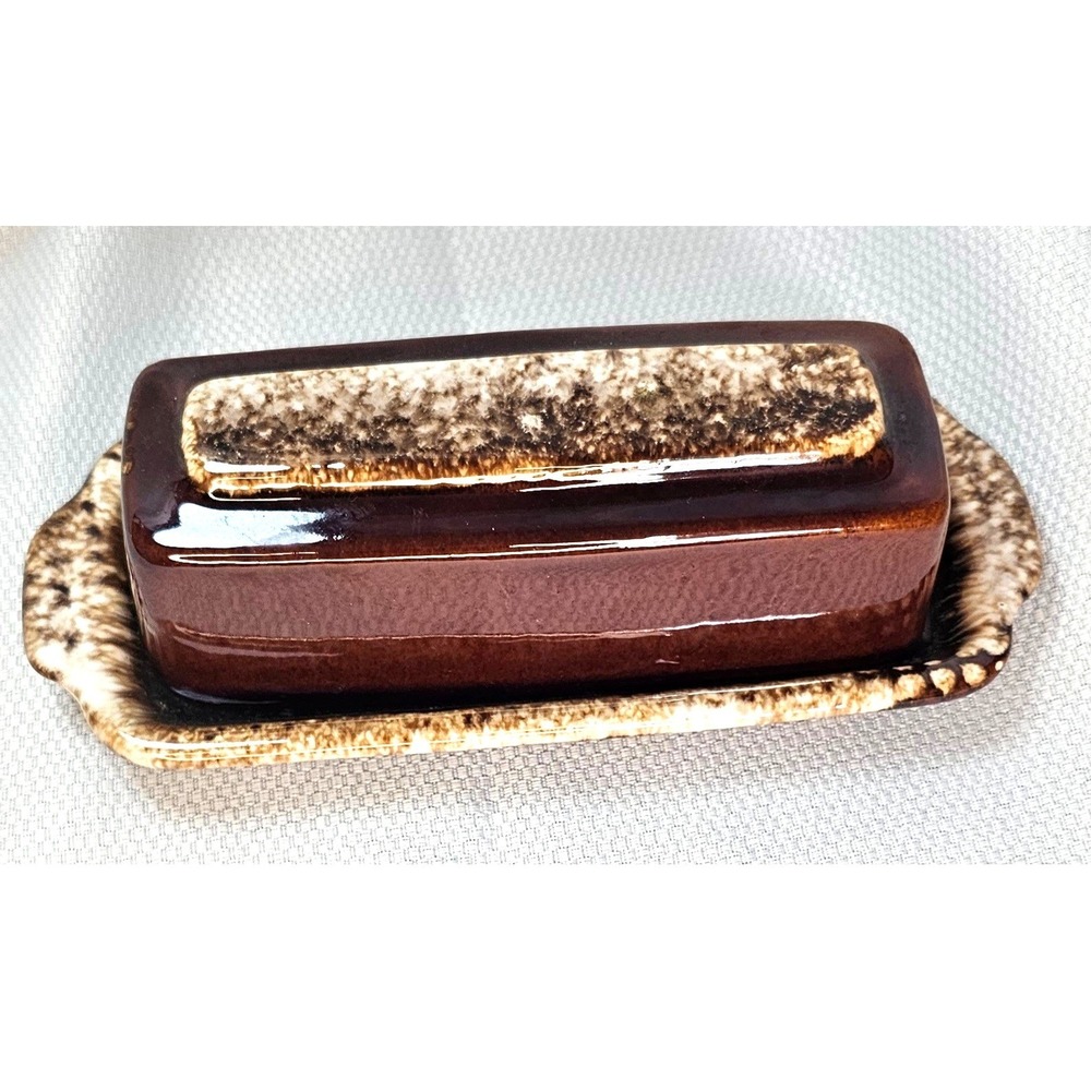 VTG Hull Pottery Mirror Brown Drip Glaze Butter Dish Vintage MCM Oven Proof USA